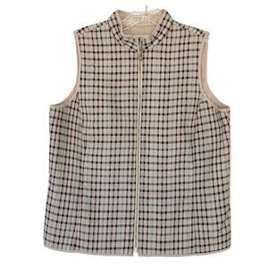 NWOT DAVID BROOKS Vest Women M Reversible 2In1 Quilted Puffer Plaid Cream Brown